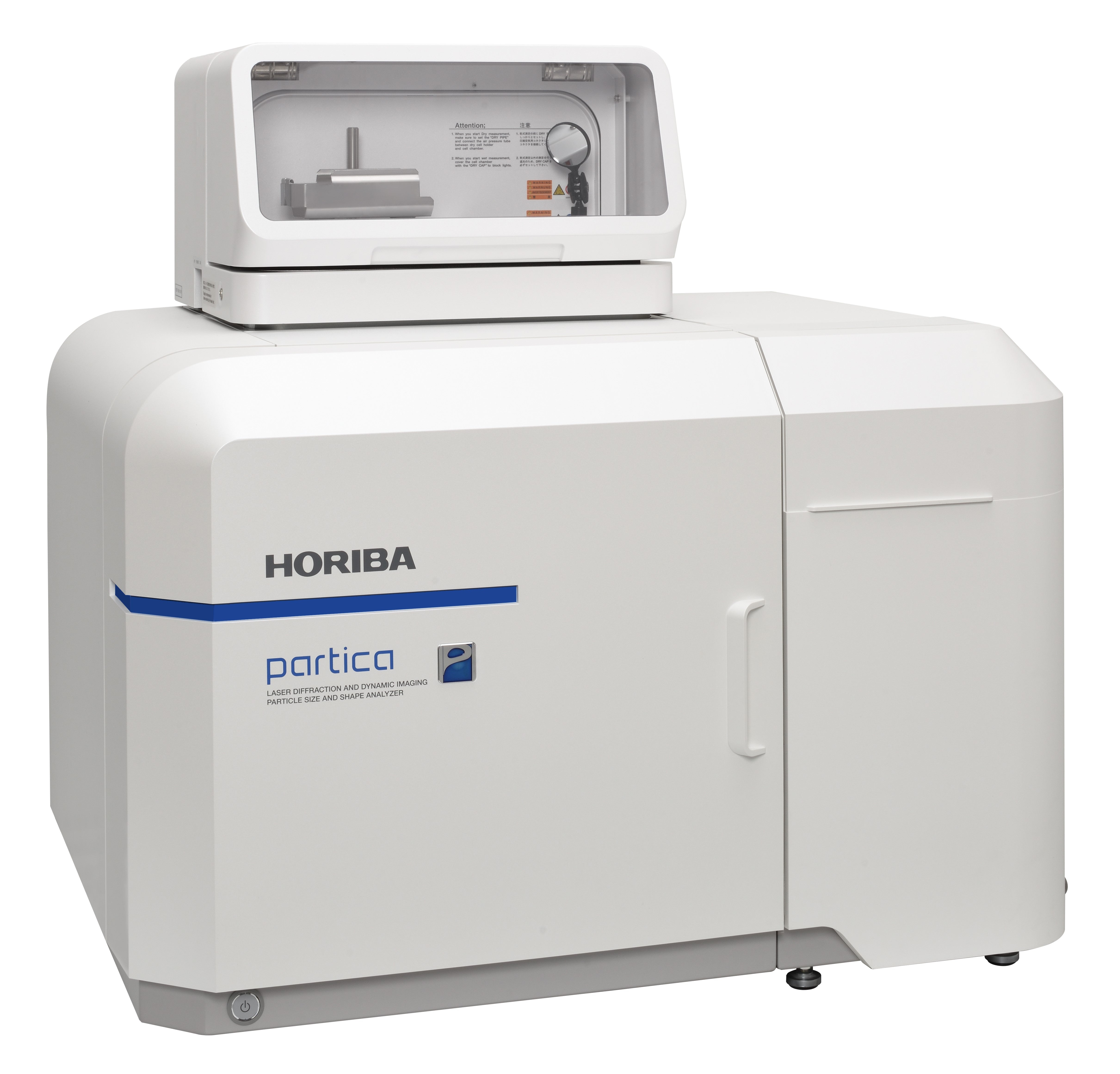 Photo of the PowderJet Dry feeder Unit accessory on the Partica HORIBA instrument