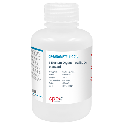 Photo of the Multi-Element Organometallic Oil Standards, 5 Elements, 900 µg/g, 100 g SPEX bottle
