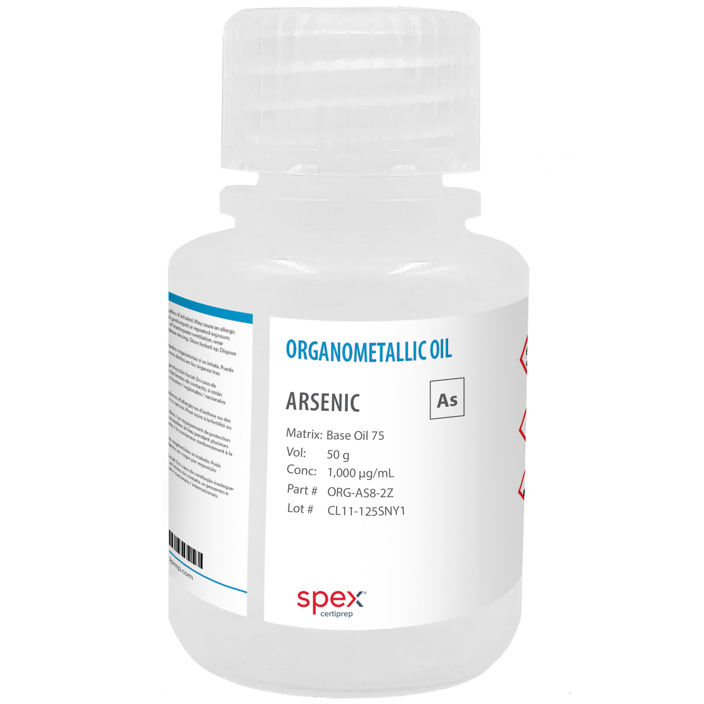 Arsenic 1,000 µg/mL (1,000 ppm) 50g ORG-AS8-2Z SPEX #1100110160