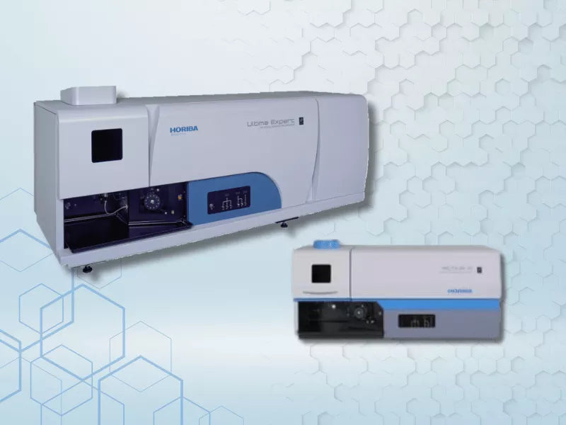 Photo of an EMIA and an EMGA HORIBA instrument with a grey background
