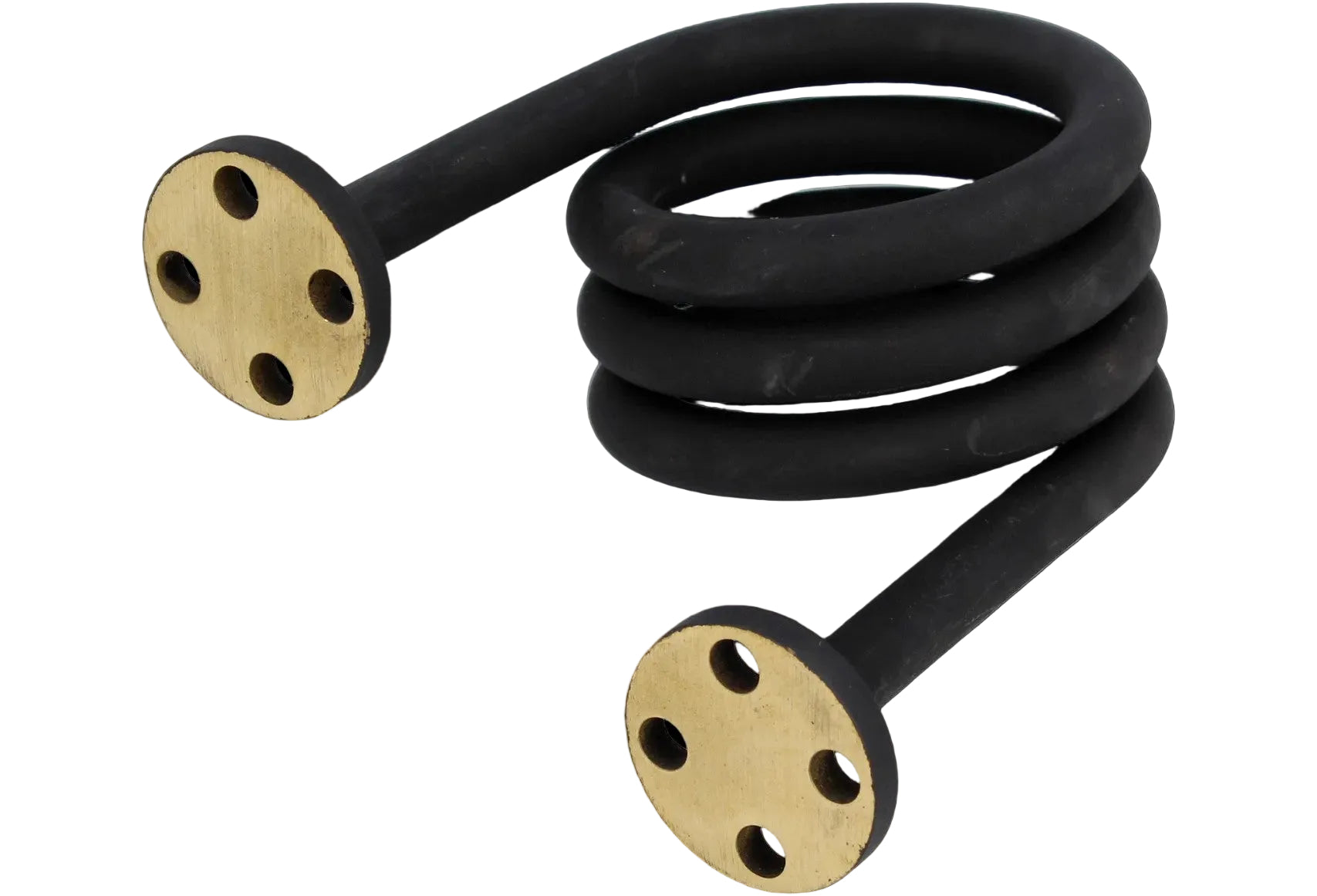 Photo front view of the black and gold Work coil for heating sample