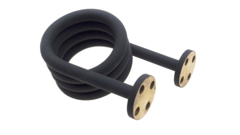 Photo right side view of the black and gold Work coil for heating sample