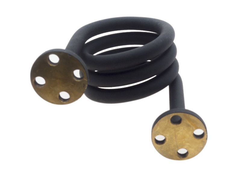 Photo front view of the black and gold Work coil for heating sample