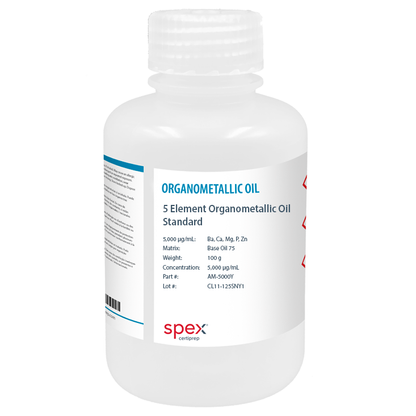 Photo of the Multi-Element Organometallic Oil Standards, 5 Elements, 5,000 µg/g, 100 g SPEX bottle