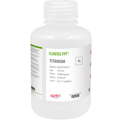 Claritas PPT® Titanium, 1,000 µg/mL (1,000 ppm) for ICP-MS (125 mL) CLTI9-2Y SPEX bottle