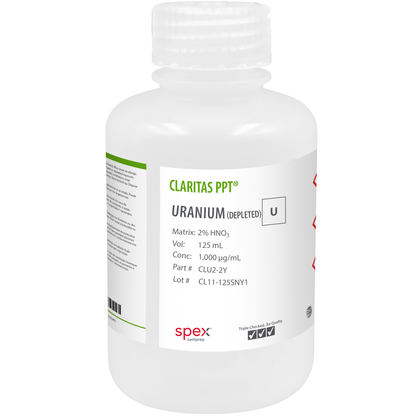 Claritas PPT® Uranium (Depleted), 1,000 µg/mL (1,000 ppm) for ICP-MS (125 mL) CLU2-2Y SPEX bottle