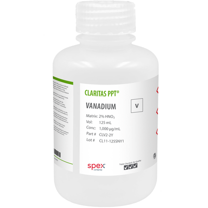 Claritas PPT® Vanadium, 1,000 µg/mL (1,000 ppm) for ICP-MS (125 mL) CLV2-2Y SPEX bottle