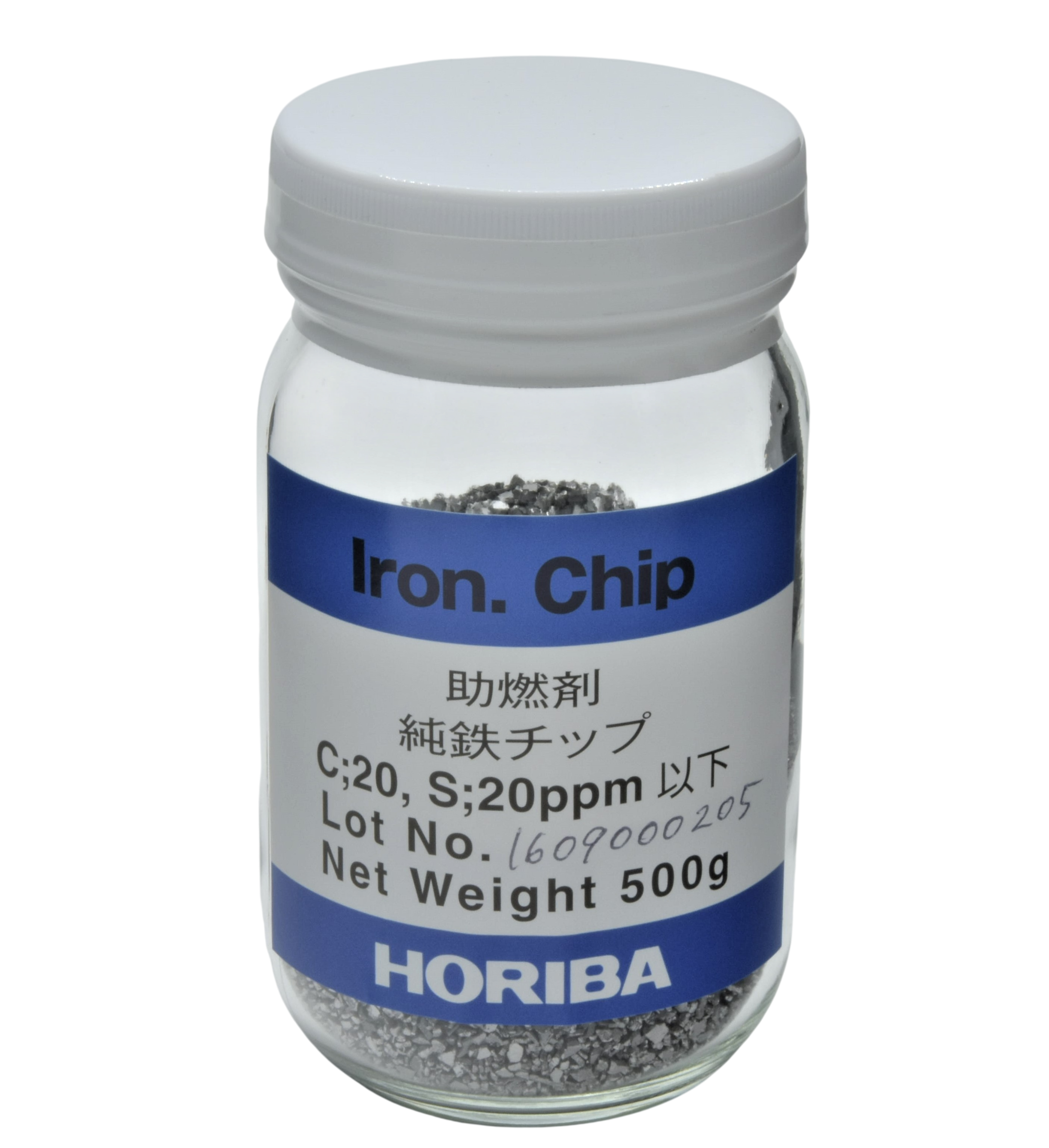 Photo of Accelerator Pure Iron TIP bottle 500g front view HORIBA