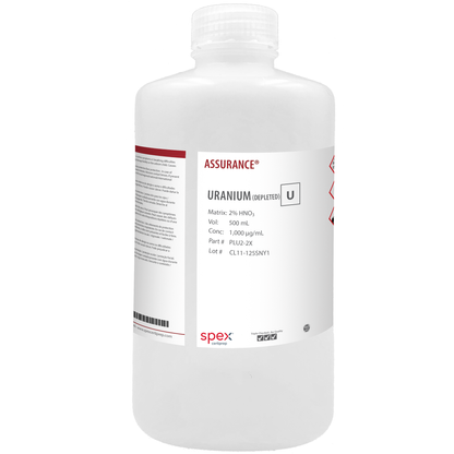 Photo of the Uranium (Depleted), 10,000 µg/mL, for AA and ICP, 500 mL SPEX bottle