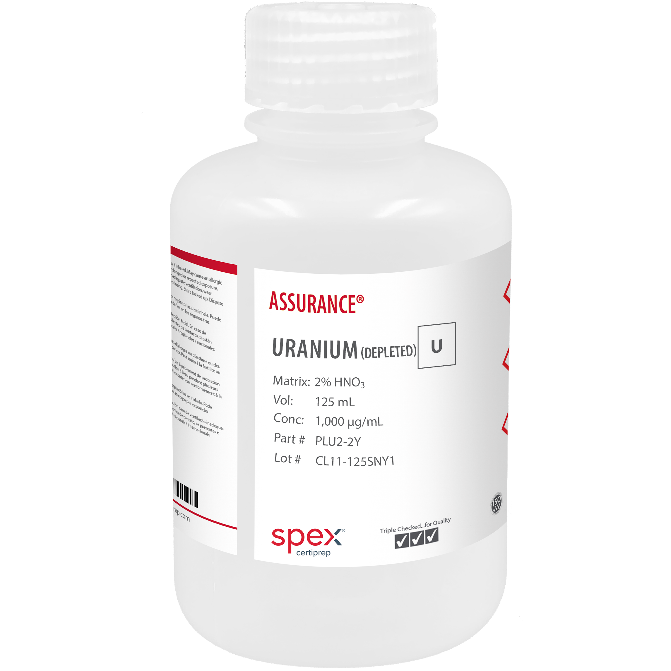 ICP Uranium (Depleted), 1,000 µg/mL, for AA and ICP, 125 mL PLU2-2Y SP